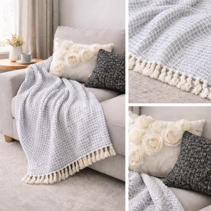 Jemný tkaný prehoz na pohovku aj posteľ WAFFLE OLIVE 150x200 cm