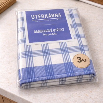 Bambusové bavlnené 3ks kuchynské utierky 855 veľká kocka modrá