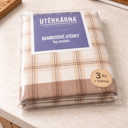 Bambusové bavlnené 3ks kuchynské utierky 860 veľká kocka hnedá