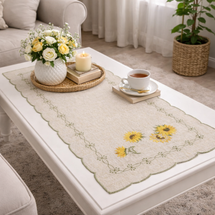 Jemný behúň šerpa 40x90 cm vyšívaný so slnečnicou 2951