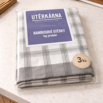 Bambusové bavlnené 3ks kuchynské utierky 24 veľká kocka sivá