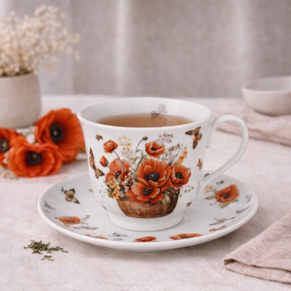 Šálka s podšálkou Kôš vlčích makov 0,25l porcelán Šálka s podšálkou Kôš vlčích makov 0,25l porcelán