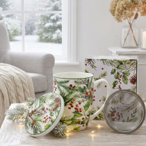 VIanočný porcelánový bylinkový hrnček - Ihličie 0,36l so sitkom v krabičke VIanočný porcelánový bylinkový hrnček - Ihličie 0,36l so sitkom v krabičke