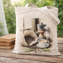 Nákupná taška bavlnená - 4 vrecko kávy a mlynček