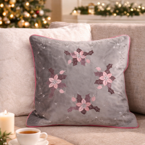 Vianočná zamatová obliečka na vankúš ŠÍPKY 0082/1 sivá s výšivkou