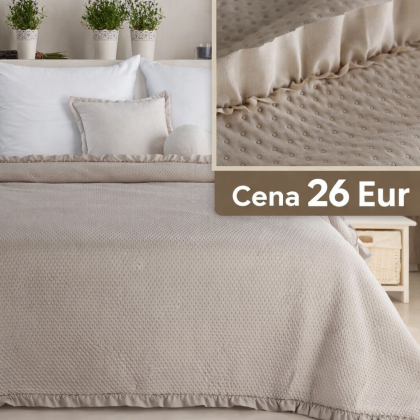 Prehoz na posteľ FALBANKA 200x220 cm tmavo bežový s volánovým lemom