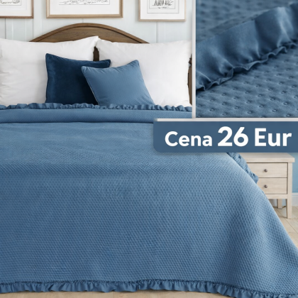 Prehoz na posteľ FALBANKA 200x220 cm modrý s volánovým lemom