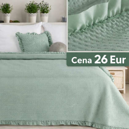 Prehoz na posteľ FALBANKA 200x220 cm šalviový s volánovým lemom