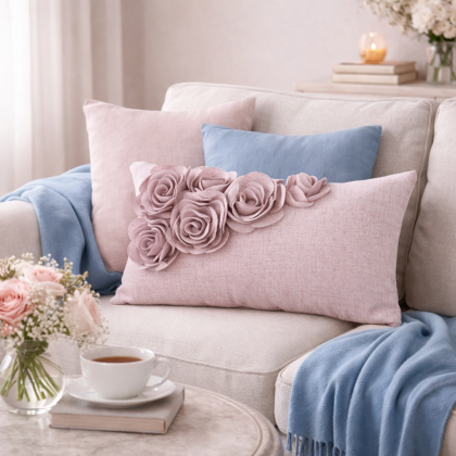 Obliečka na vankúš 30x50 cm FLORES 7 pudrová