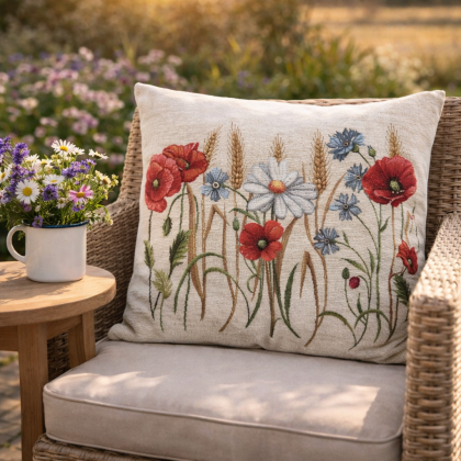 Gobelínová obliečka na vankúš EDEN 1306 vlčie maky a nevädza