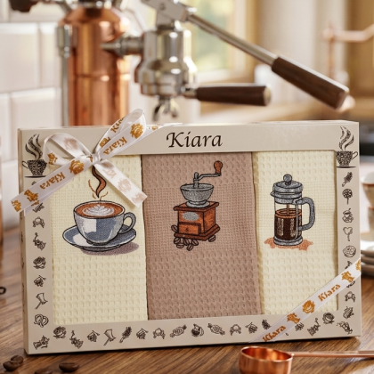 Darčeková sada vaflových utierok s výšivkou pre milovníkov kávy 114
