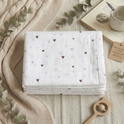 Mušelínová zavinovacia plienka 120x120 cm Srdiečka 70