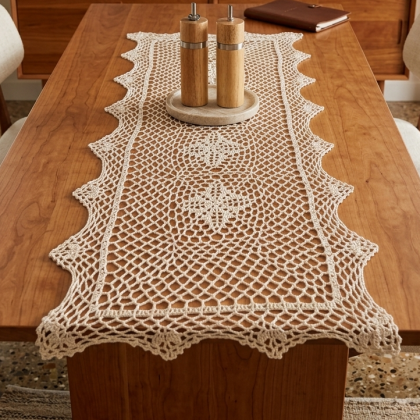 Háčkovaný - krajkový obrus 40x90 cm, natur 21