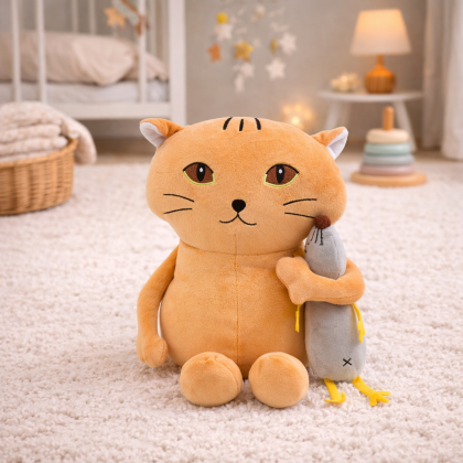 Plyšák - Plyšová hračka / vankúš MAČKA S MYŠOU 30cm