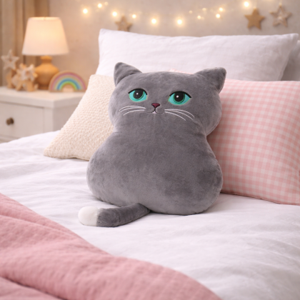 Plyšák - Plyšová hračka / vankúš MAČKA 52cm svetlo sivá