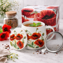 Porcelánový bylinkový hrnček s nerezovým sitkom Poppies 0,43l porcelán