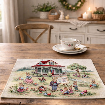 Veľkonočné prestieranie - 1184 Zajkovia pri domčeku