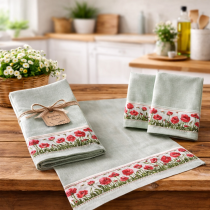 Bavlnená kuchynská utierka 7919 vlčie maky a levanduľa