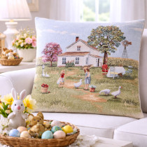Gobelínová Chenille veľkonočná obliečka na vankúš – jarný motív 1176