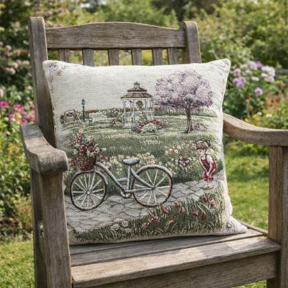 Gobelínová obliečka na vankúš Chenille 1178  bicykel