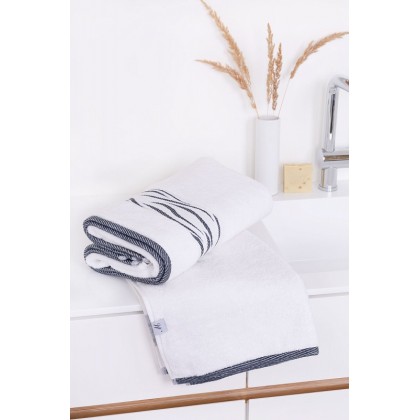 BORNEO uteráky, osušky - biele s antracitovou bordúrou