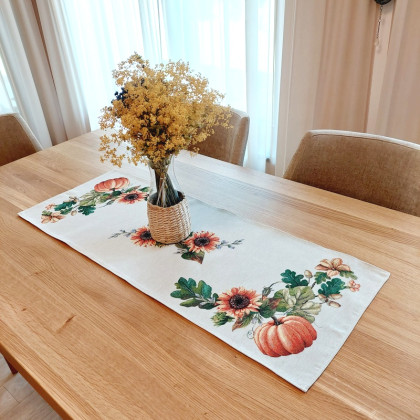 Gobelínový 40x100 cm behúň na stôl - 1220 jesenný motív s dyňou a slnečnicami Gobelínový 40x100 cm behúň na stôl - 1220 jesenný motív s dyňou a slnečnicami