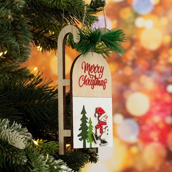 Dekorácia 17cm na vianočný stromček v tvare saní v ekologickom štýle